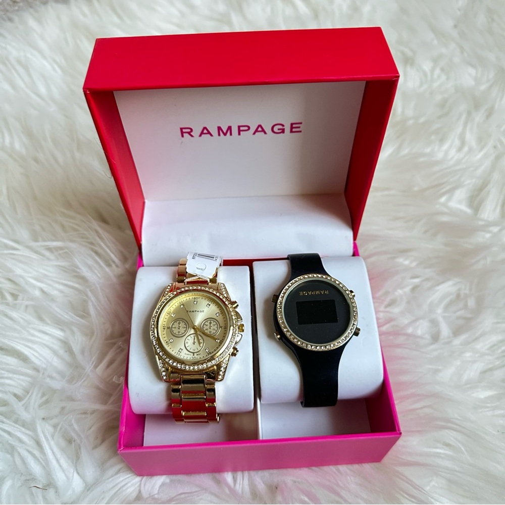 Rampage Digital and Chrono Gold and Black Watch Duo Set
